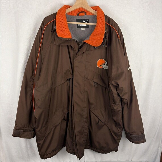 Vintage Cleveland Browns NFL Puma Brown Full Zip up Jacket Parka 
