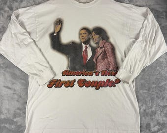 ヴィンテージ バラク・オバマ＆ミシェル アメリカの次期ファーストカップル？ 長袖Tシャツ 3XL