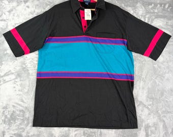 Par Four Color Block Golf Polo Mens Size Large Striped Vintage 90's NEW