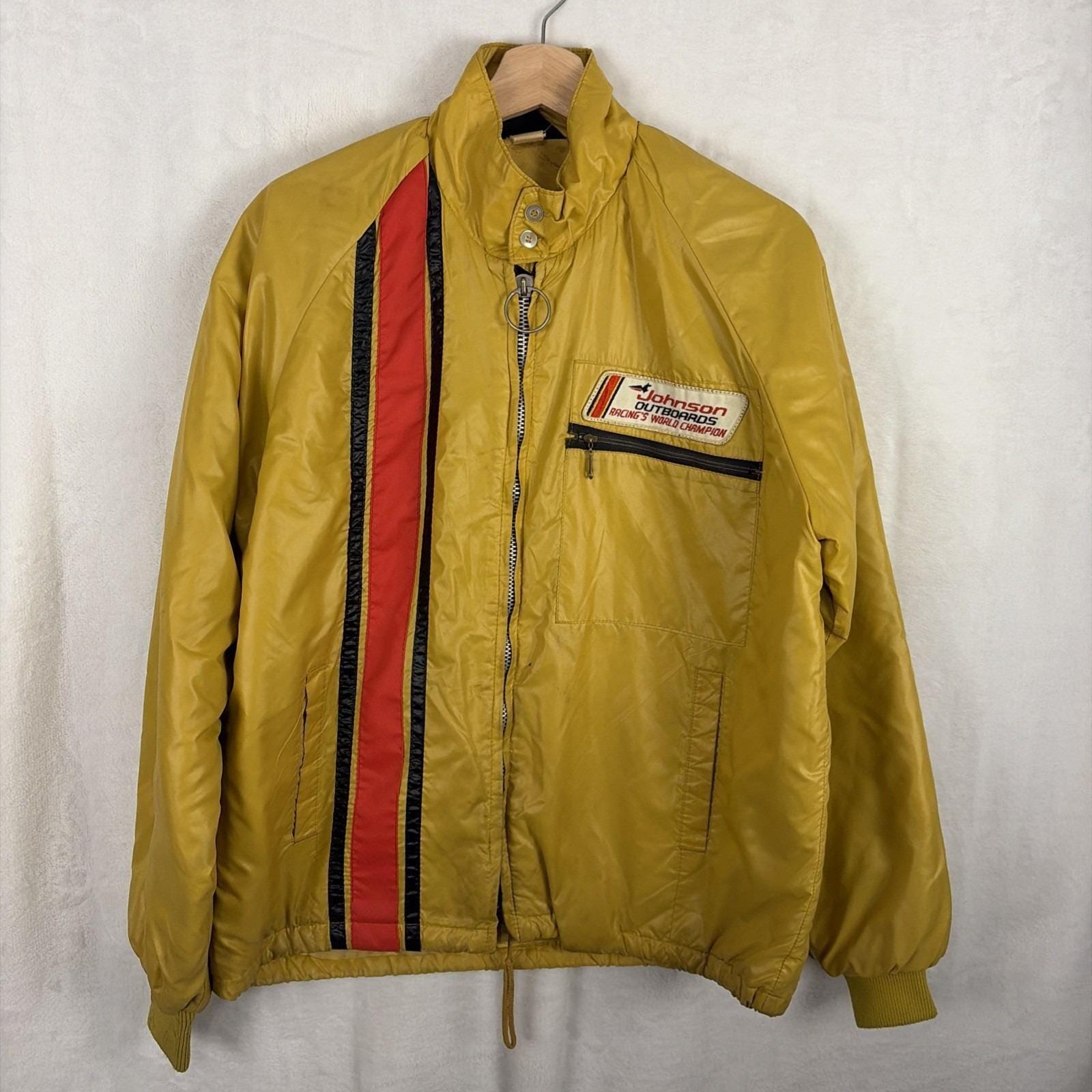 VTG 70s Johnson Outboards Racing Jacket Pin Striped Mens Zip up 