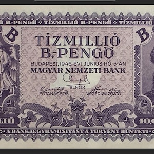 Hungarian 10 Quintillion, 1946 B-Pengo, P-135, Circulated