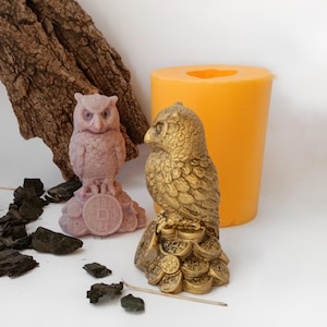 Silicone Owl Mold 9cm for Candle Soap Resin | Feng Shui Owl on Coins Mould | Silicone Mold for Wax Figurine | Animal Candle Mold