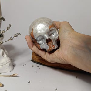 decorative sculpture, figurine, human skull, handmade 11 см. Gift for a doctor, medic, Halloween decor. decor for the bar counter