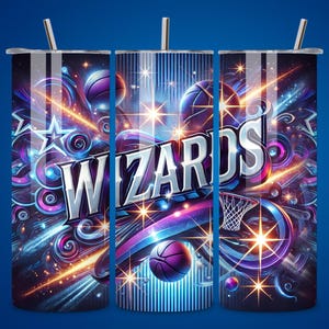 WIZARD Basketball team 20oz Skinny Tumbler Wrap PNG, NBA Seamless Design, 20oz Sublimation Tumbler, Digital Download Template