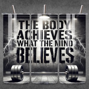 Fitness 20oz Skinny Tumbler Wrap PNG, Gym Fitness Mind and Body Seamless Design, 20oz Sublimation Tumbler, Digital Download Template