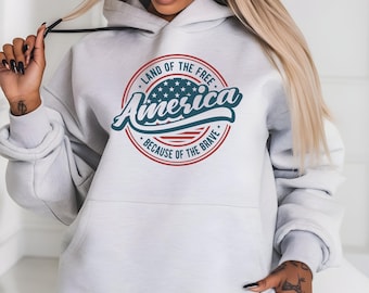 Land of the Free American Flag Hoodie, 4th of July Gift