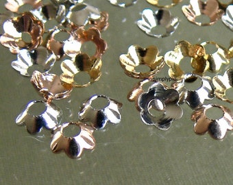 Copper Silver Gold Tone Flower Caps 7mm 20 Pcs Bead Caps #TUPCORsgr