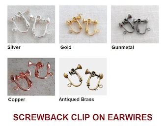 Adjustable Screwback Clip-On Earrings 6 Pcs Ur PICK Silver Gold Copper Antiqued Brass Gunmetal