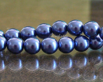 Royal Blue Czech Glass Pearl 8mm Round 20 Pcs Druk Glass Beads