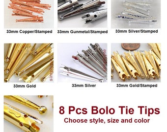 Bola Bolo Tips, Bola Ties, 8 Pcs Ur Pick Silver Gold Copper Gunmetal 33mm 53mm Stamped Plain