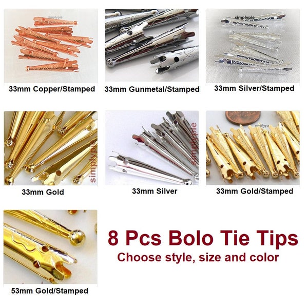 Bola Bolo Tips, Bola Ties, 8 Pcs Ur Pick Silver Gold Copper Gunmetal 33mm 53mm Stamped Plain