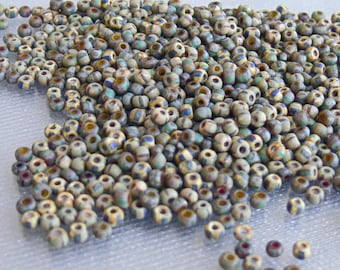 8/0 Czech Matte Striped Picasso Mix 10-Grams Glass Seed Beads