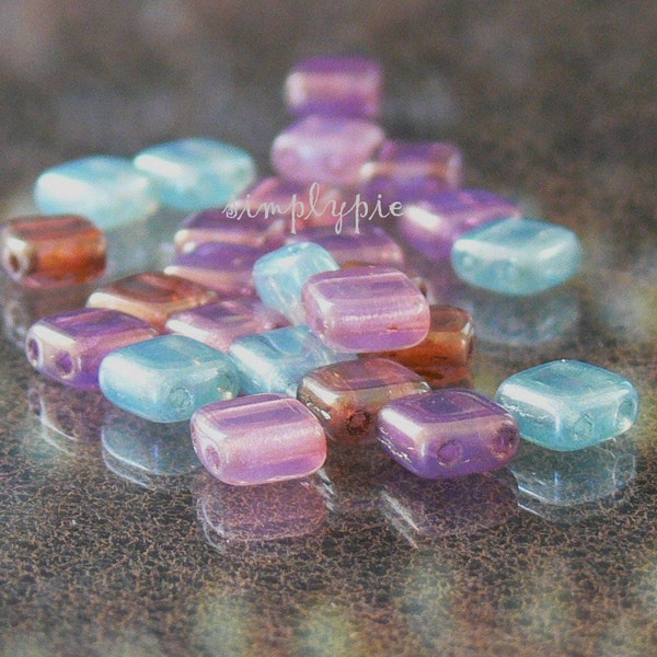 Mix Opaline CzechMates 2-Hole Tile 25 Pcs Czech Glass Beads, 6mm Square