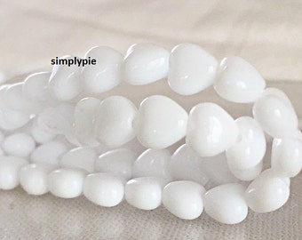 Cuentas de vidrio checo White Heart de 6 mm, 25 cuentas blancas opacas GR