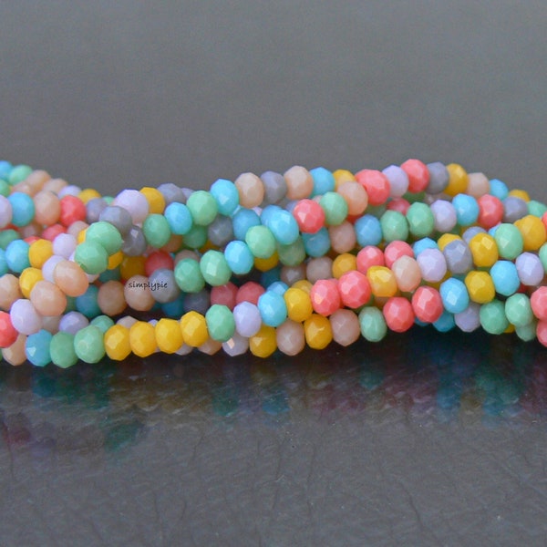 Very Small Spacer Beads Soft Palette Pastel Mix 3x2mm 50 Pcs Donut Glass Beads Faceted Rondelle Gemstone-Cut