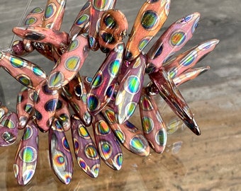 Cheyenne Pink Peacock Dagger 20 Pcs Czech Glass Beads 16x5mm #TUP
