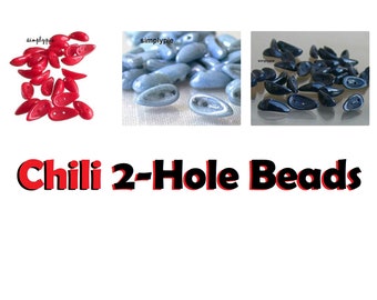 Chili 2-Hole Czech Glass Beads 25 Pcs Ur Pick Blue Lumi Red Black