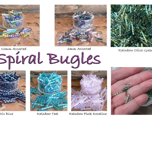 Spiral Bugle Dyna-Mites Glass Beads 10-Grams Ur PICK Teal Pink Rosaline Iris Blue Assorted 12mm 6mm