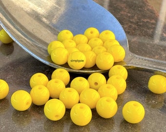 Yellow Round Czech Glass Beads 6mm Druk 25 Pcs Opaque sgr