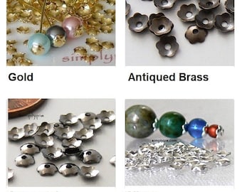 Scallop Flower Brass Bead Caps 4mm 100 Pcs Ur PICK Silver Gold Antiqued Brass Gunmetal