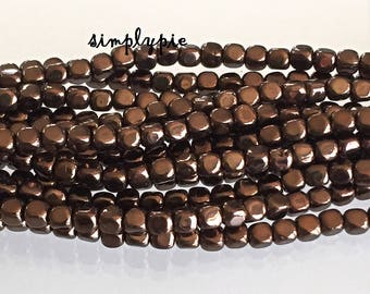 Chocolate Cube Czech Beads 50 Pcs Dark Brown Glass Beads