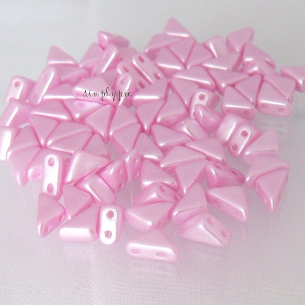 Pink Pearl Tango Czech Glass Beads 25 Two-Hole Pyramid