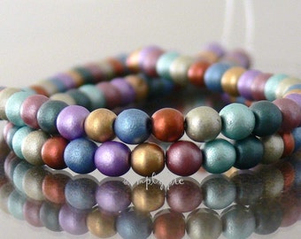 Matte Satin Mix Czech Glass Beads 4mm Druk 50 Round Metallic Beads