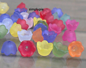 Tapas de cuentas de campana de Lucite esmerilado con forma de flor, colores surtidos, 20 unidades, acrílico #GR