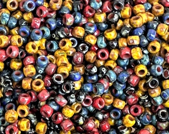 7/0 Matubo Mixed Opaque Picasso Beads 10-Grams Glass Seed Red Sunflower Yellow Black