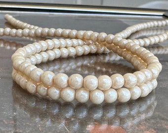 Cuentas de vidrio checo Luster Ivory de 4 mm redondas, 50 unidades, opacas y lisas Druk GR