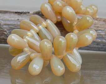 Opal Topaz Teardrop Czech Glass Beads 5x10mm 25 Pcs Top Drilled Tear Drop