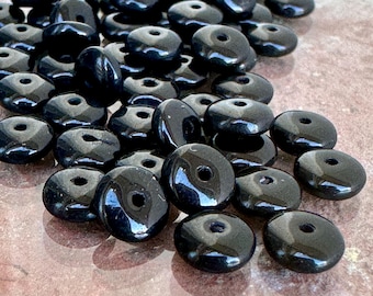 Black Rondelle Czech Glass Beads 6mm 50 Jet Wafer Disc sgr