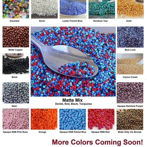 11/0 Czech Seed Beads 10-Grams Ur Pick Gray Gold Silver Copper Bronze Teal Red Blue Pink Purple Yellow Black Cream White Turqquoise Mix