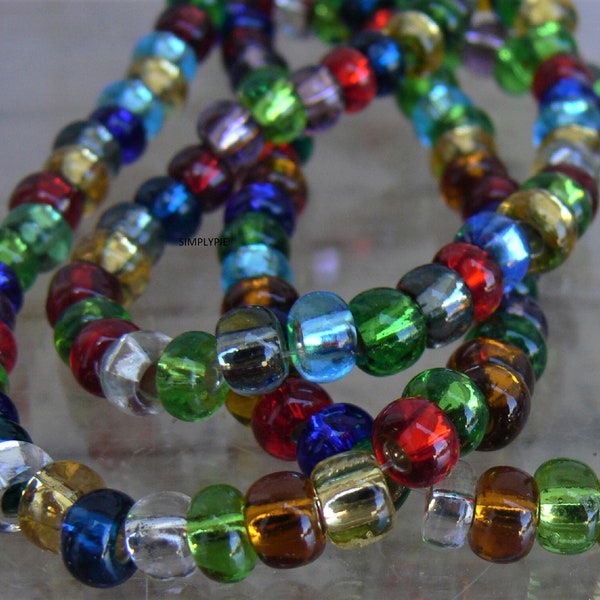 Jewel Tone Mix Large Hole Czech Glass Seed Beads Strand/50b Silver Lined Mix 6x4mm #GAR2/0