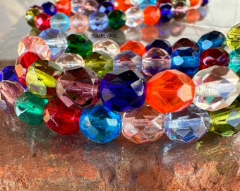 Assorted Colors Fire Polished Czech Beads 8mm 20 Pcs Faceted Round Glass #GAR