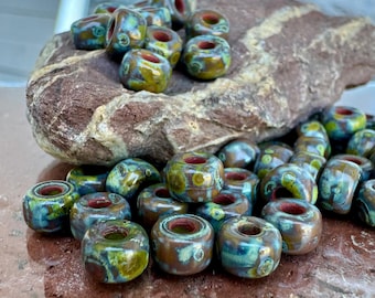 2/0 Dark Wasabi Picasso Matubo 40 Pcs Large Hole Matubo Glass Beads
