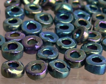 Iris Green Large Hole Spacers 6mm 50 Pcs Czech Rondelle Glass Beads