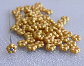 Suede Gold Daisy Czech Glass Beads 5mm 50pcs Small Flower Spacer Beads