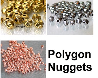 Polygon Nugget Tibetan Style Spacer 50 Metal Beads 4mm