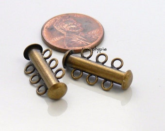 3-Strand Antiqued Bronze Slide-Lock Clasps 21mm Two Sets