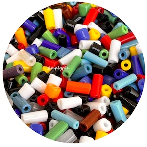 Vintage Czech Glass Tube Beads: Assorted Colors, 50 Pcs