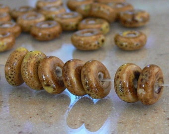 Mustard Picasso Ceramic Donut Rondelle Beads 20Pcs 10x6mm #GLA