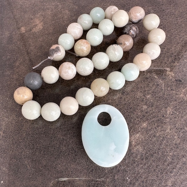 12mm Round Amazonite Gemstone Beads Oval Gogo Focal Pendant #AM4523