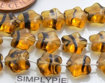 Tortoise Amber Star Czech Glass Beads 8mm 25 Pcs Striped #GAR