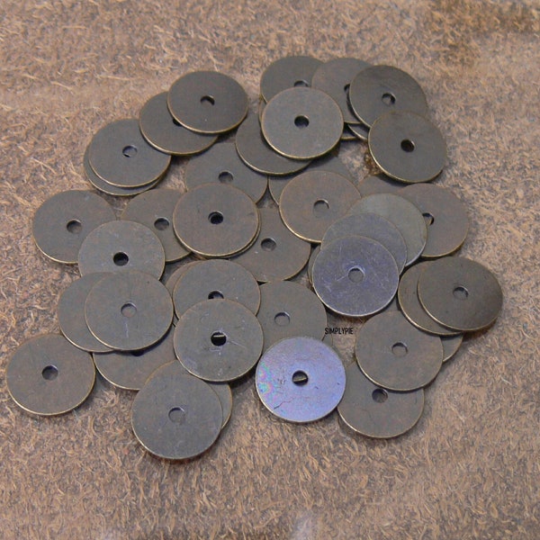 Flat Disc 10mm Antiqued Brass Beads 20 Pcs Thin Spacer Brass Washers