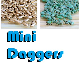 3mm x 11mm Various Opaque Colors Tiny Dagger Beads Qty 50+ Czech Glass Baby Dagger Beads