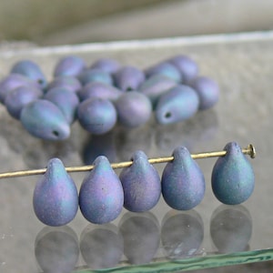 Matte Iris Purple Drops, Czech Glass Beads, 25 Teardrops 6x9mm Beads