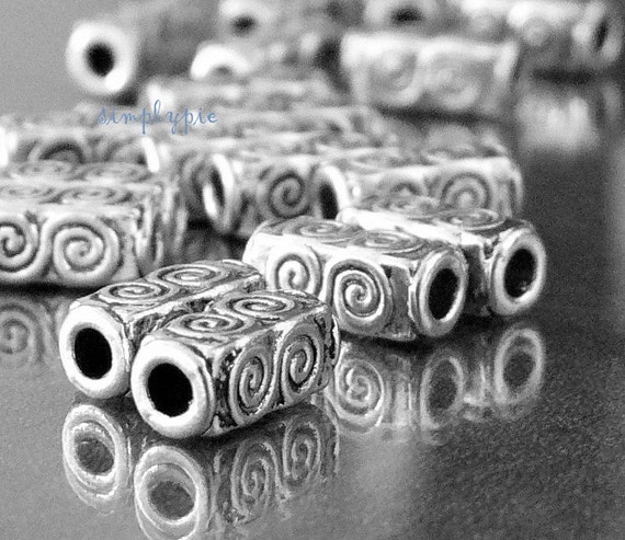 Antiqued Silver Tube Spiral Beads 10x4mm 20 Pcs Metal Beads sgr