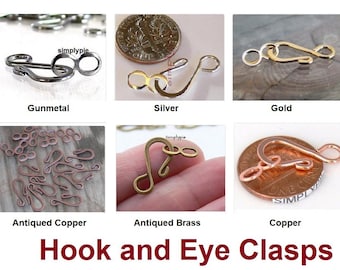 Hook and Eye Clasps 10 Sets Antiqued Brass Gold Silver Antiqued Copper Hook/Eye Closures