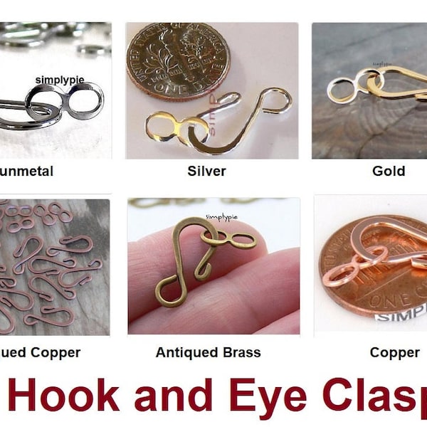 Hook and Eye Clasps 10 Sets Antiqued Brass Gold Silver Antiqued Copper Hook/Eye Closures